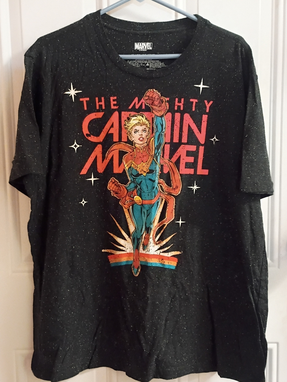 2/$10 Marvel Captain Marvel Graphic Tee - Black with Red & Teal Print XL